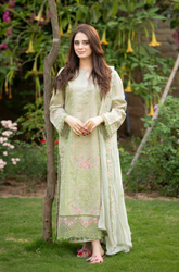 Dhanak-3PC Embroidered Shirt with Organza Embroidered Dupatta- 3386
